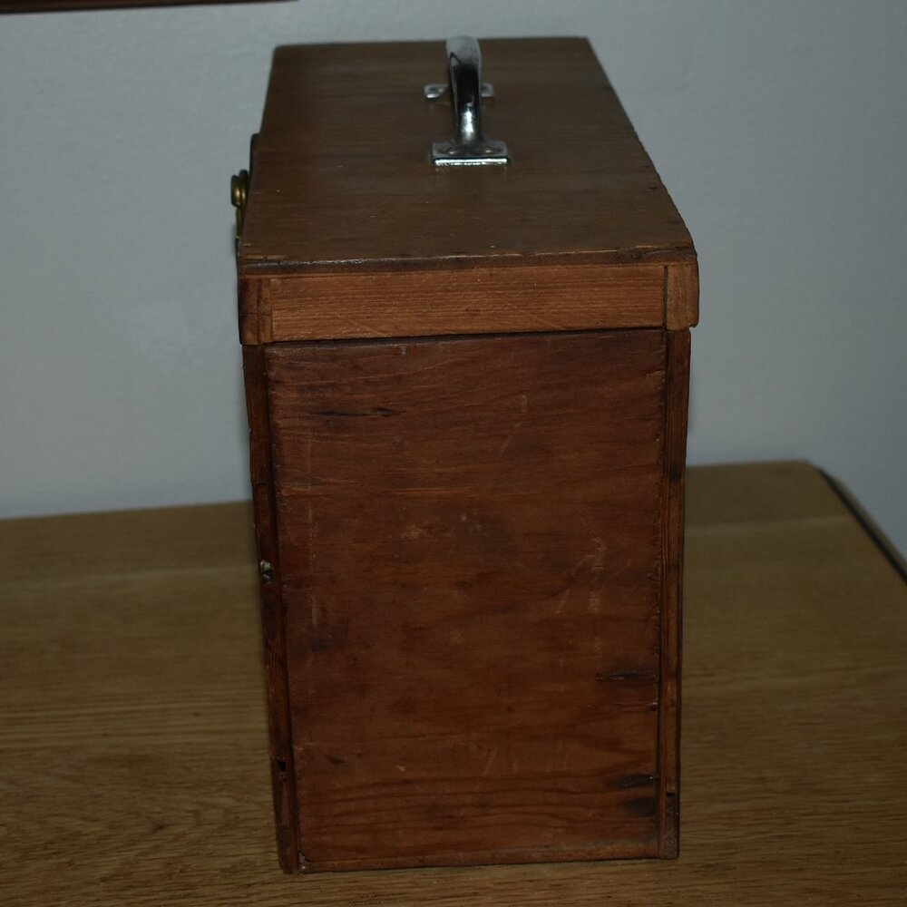 Vintage Antique Old Handmade Wood Machinist Chest Tool Box Handle Storage Box - Picture 6 of 14